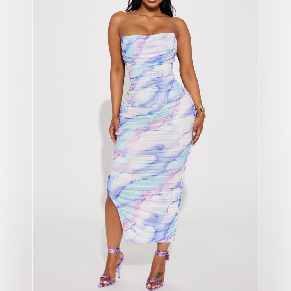Strapless Mesh Maxi Dress